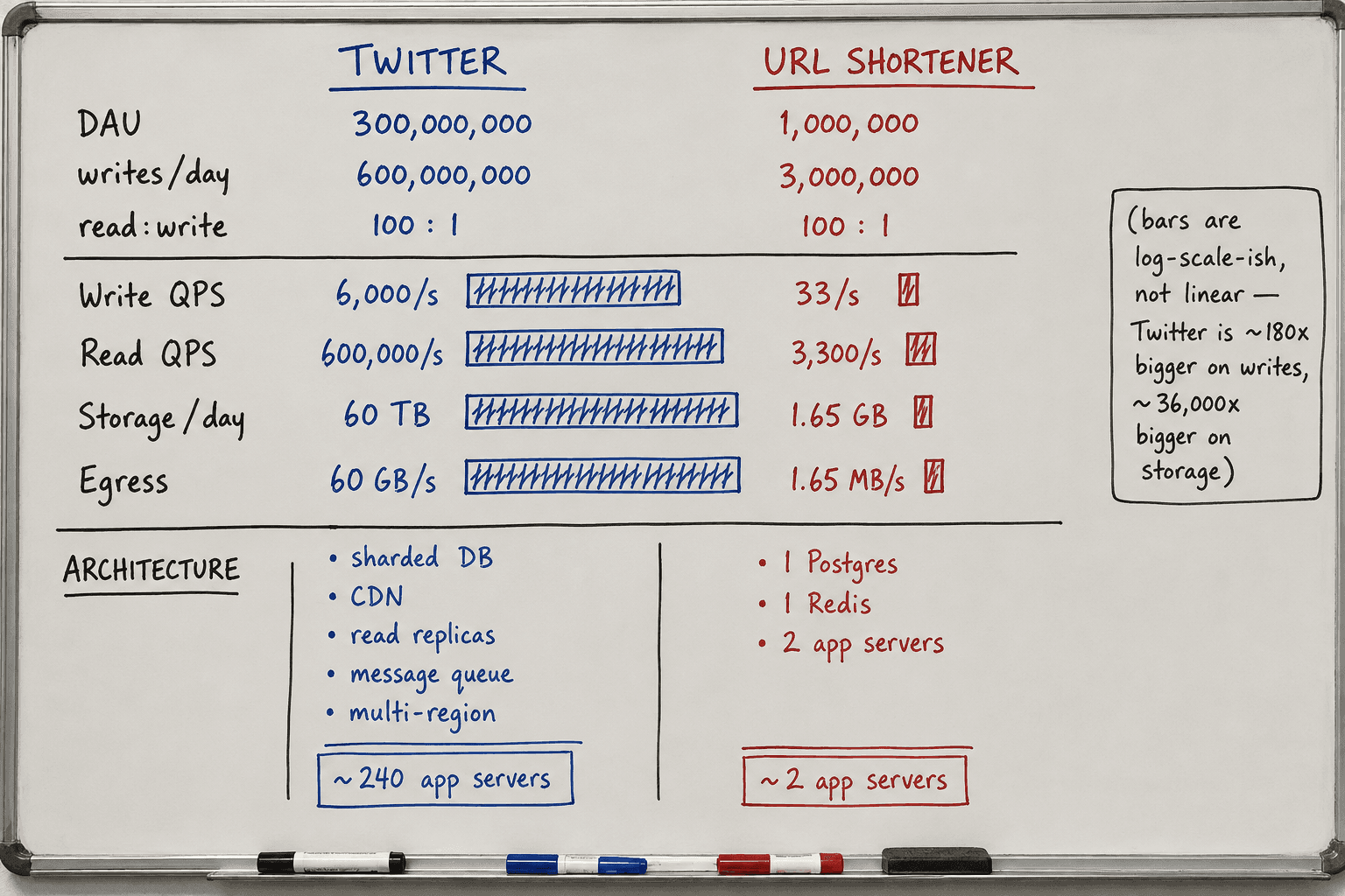 Twitter vs URL shortener capacity comparison